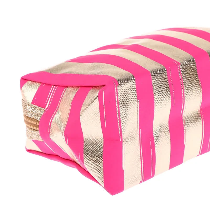 Striped Makeup Bag - Hot Pink